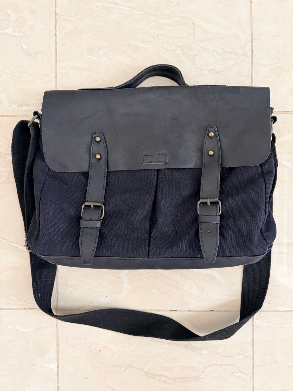 VASCHY Unisex Black Canvas & Leather Vintage Messenger Bag Work Satchel - Picture 2 of 7